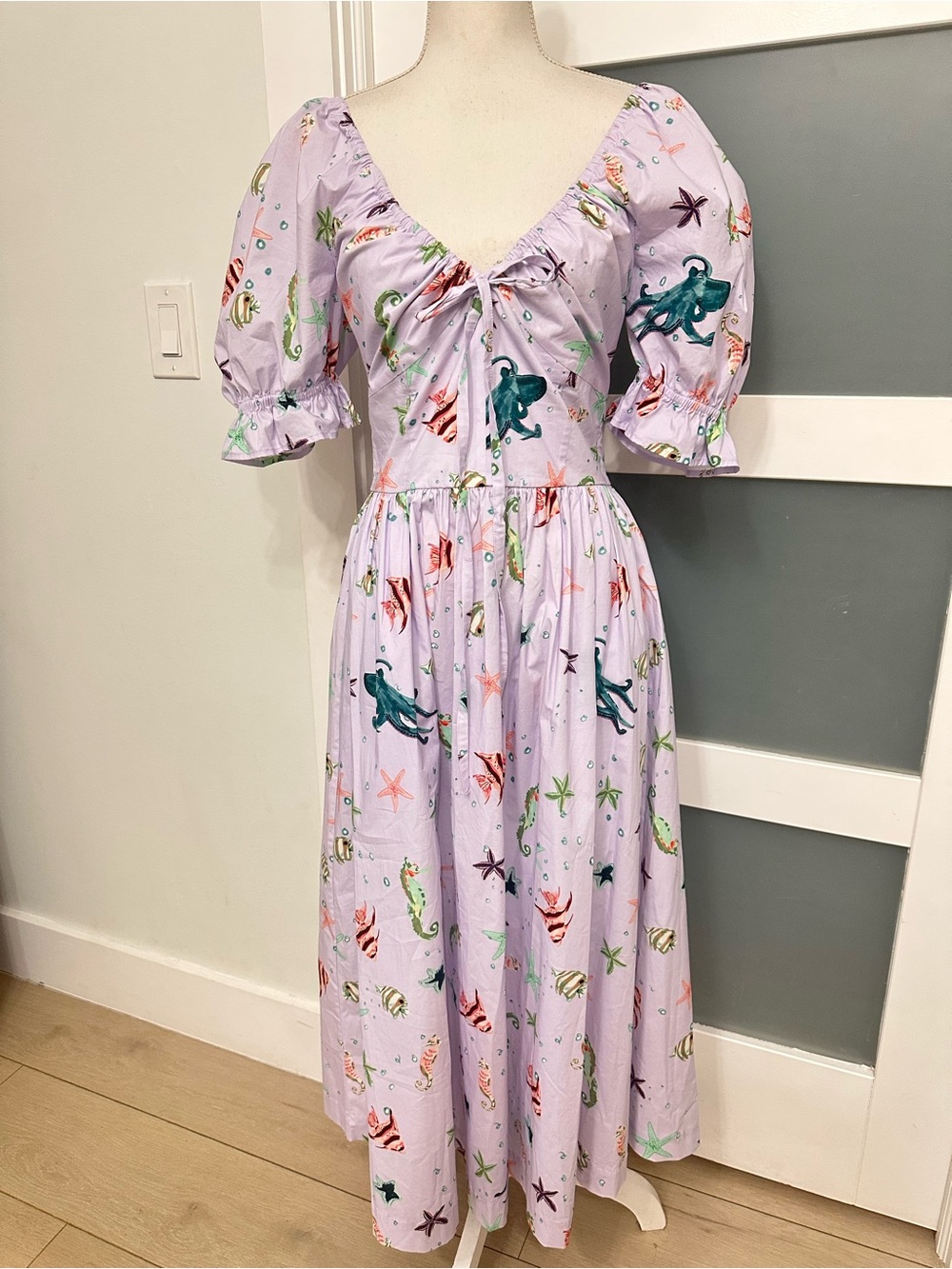Hill House Ophelia Nap Dress Sea Creatures Puff Sleeve Medium Resort Wear EUC - Picture 4 of 10